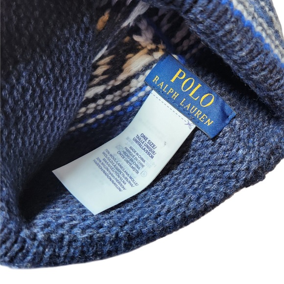 NWT Polo Ralph Lauren Blue Fair Isle Beanie Unisex Winter Hat Rare One Size
